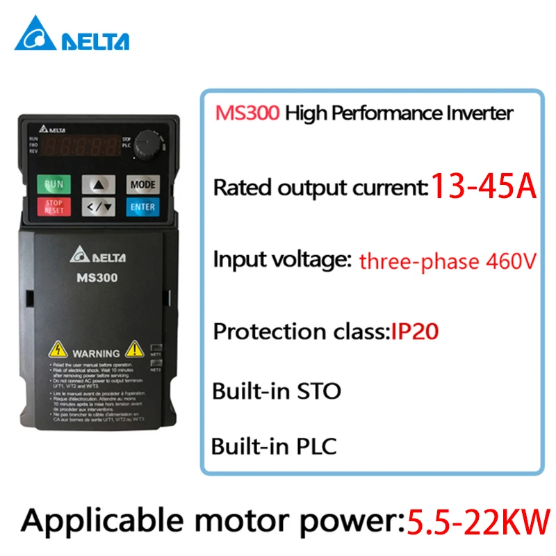 

Delta MS300 VFD Vector Control Inverter Drive 5.5-22kW 13-45A 460V Three Phase Output Frequency Converter HVAC Air Conditioner