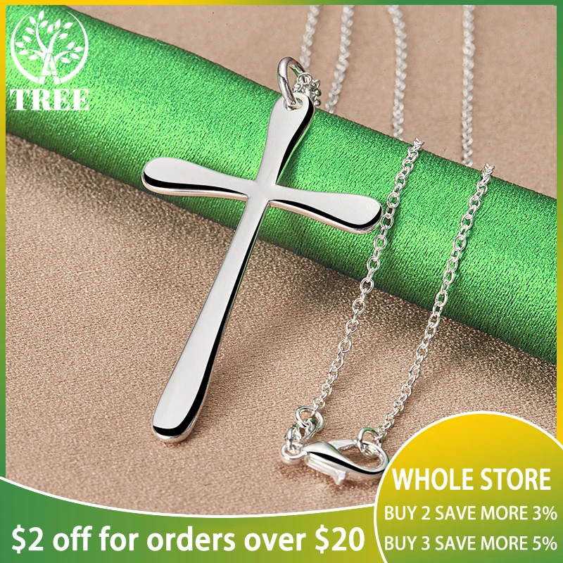 

925Sterling Silver Woman Man Cross Pendant Necklace Party Engagement Wedding Birthday Jewelry 16/18/20/22/24/26/28/30 Inch Chain