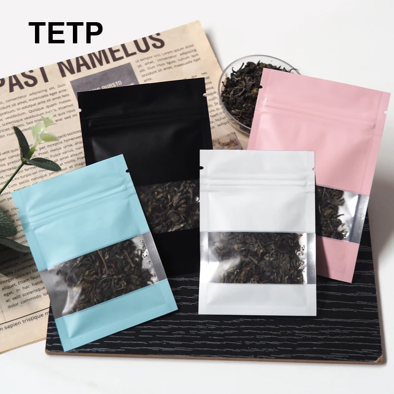 

TETP 100 шт. пакеты с застежкой-молнией из алюминиевой пленки для упаковки пищевых продуктов с матовым окном, чайные орехи, влагостойкие пакеты для хранения кофейных зерен