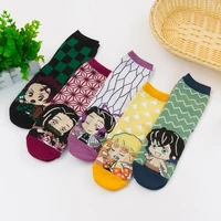 5 pieces socks new products anime ghost slayer blade in the tube cute cartoon mens and womens boat breathable socks cotton