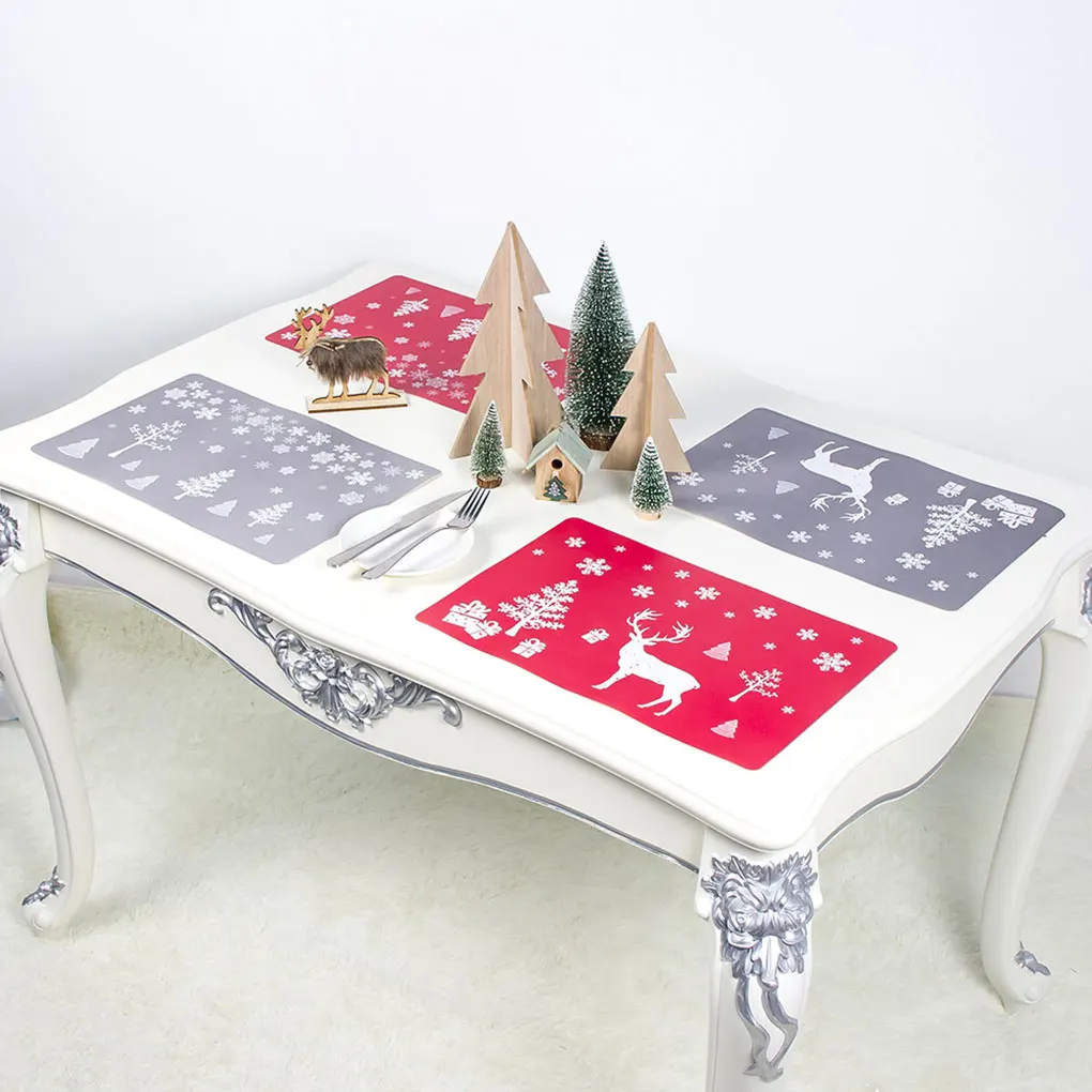 12 Pcs/set Christmas Themed Table Mats Coasters Home Restaurant PVC Dining Pads Kit, B & Grey Christmas Tree