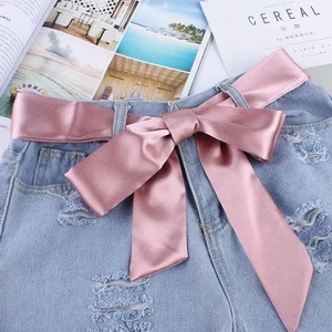 Women Fashion Wide Waist Fabric Belts Ladies Silk Scarf Solid Ribbon Knot Rope For Dresses Ceinture Femme