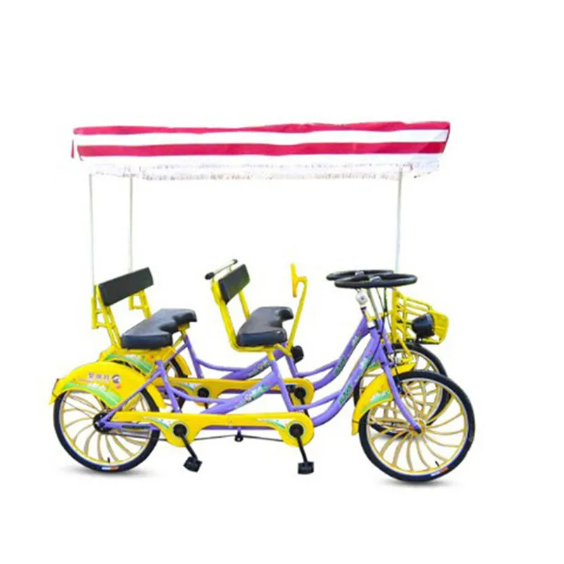 2pcs/lot Double Row 4 Seats Pedal Tandem Bike for Adults Surrey Bicycle with Canopys Touring Sightseeing Car Quadricycle Bikes