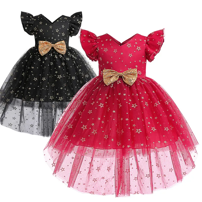 

Jumping Meters 3-10Y New Arrival Stars Princess Party Tutu Dresses Bow Baby Girls Birthday Wedding Frocks Hot Selling Toddler