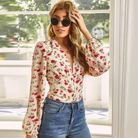 fashion womens floral tops womens long sleeved v neck sweat elegant and comfortable tops with womens vacation casual wear