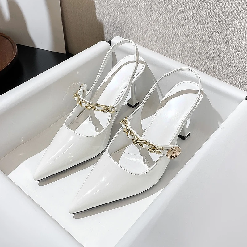 Mary Jane Sandals Women's 2023 Spring New Fashion Pointed Shallow Mouth Women's Shoes Chain Slim Heels Sexy High Heels