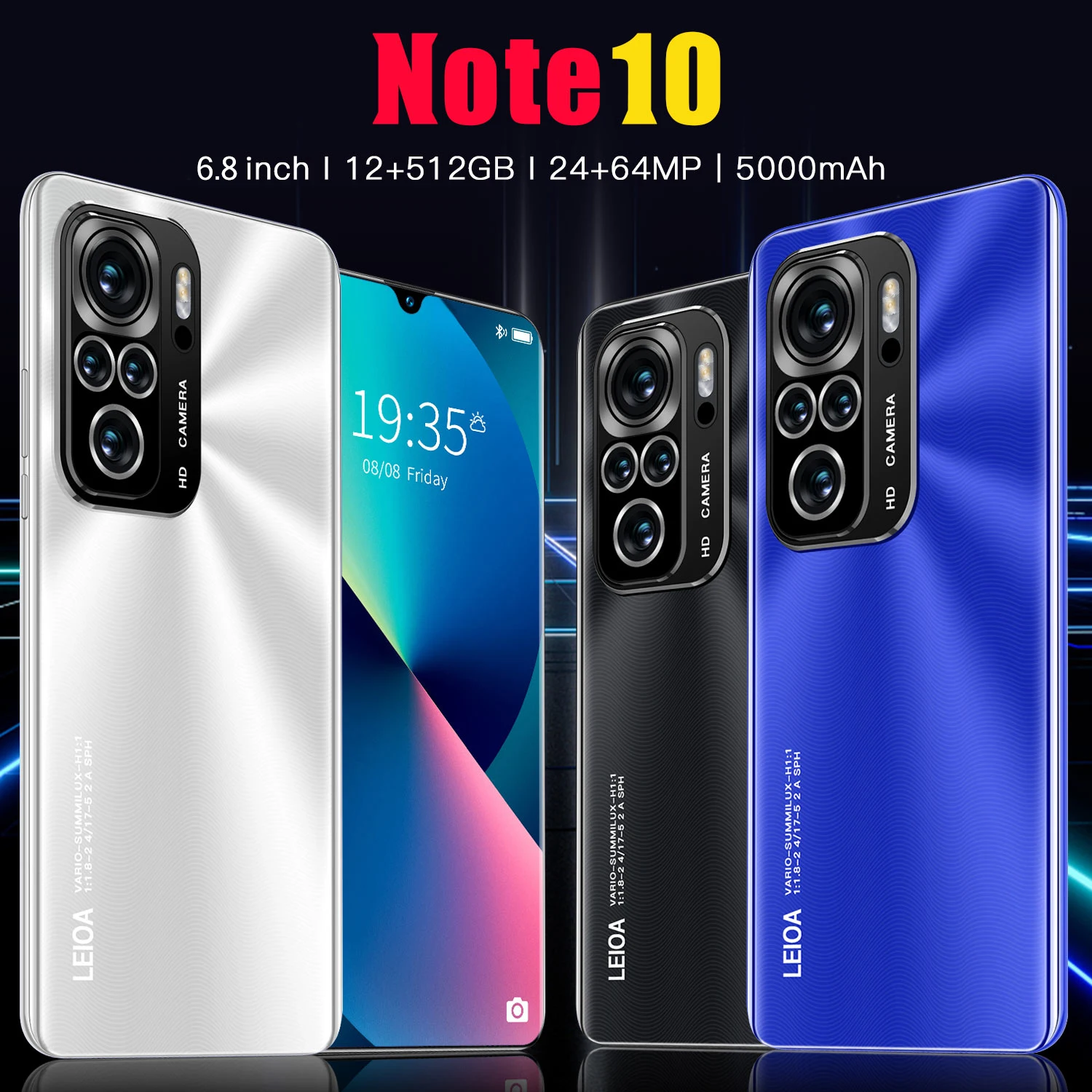 New Note10+ 6.8 Inch Screen Smartphone12GB+512GB Rom Android Cellphones Celulares Mobiles SAMSUNG Cell Phone iPhone 13 Promax