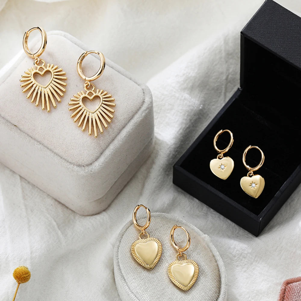

Fashion Geometric Heart Lover Gold Color Metal Dangle Earrings Female Round Huggies Ear Buckle Statement Jewelry for Women