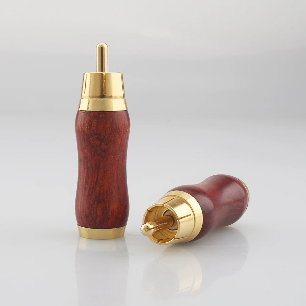 New 4pcs 3u Gold Plated Red Sandalwood RCA Plug Rosewood Red Sandalwood Audio Plug hi end Gold RCA Connector