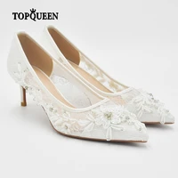 topqueen bridal shoes hand made embroidrey flowers high heeled elegant ladies sandals sexy wedding shoes and wedding lace a04