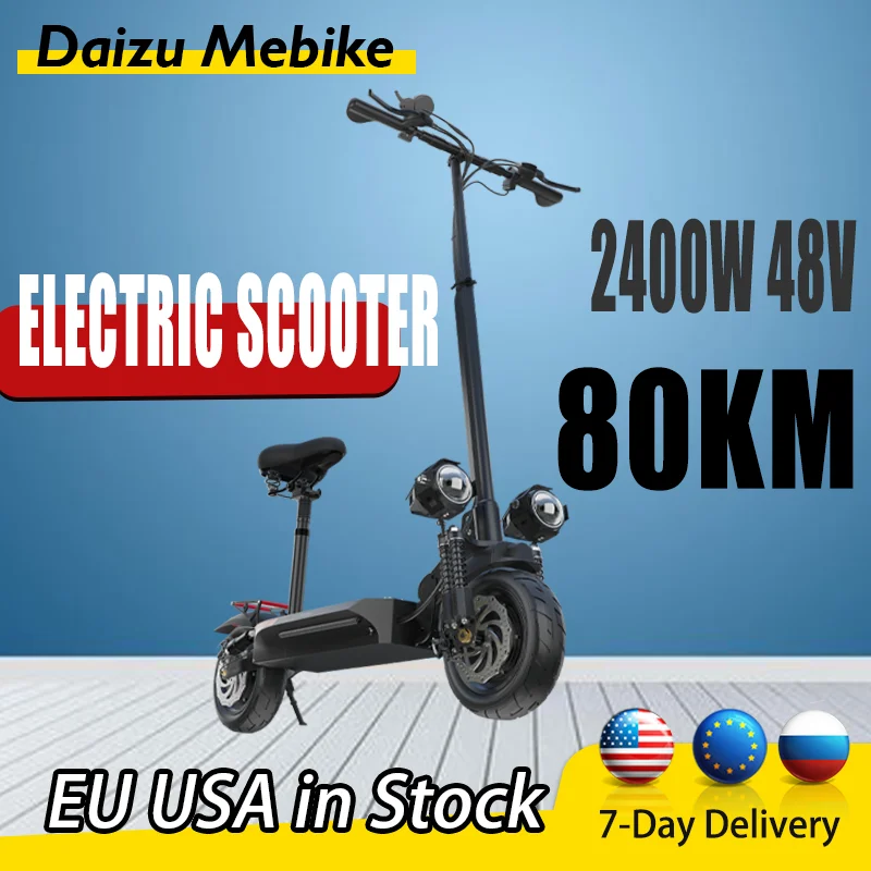 

Electric Scooter 80KM Long Distance E Scooters 70KM/H Scooter Electric 2400W 48V Dual Motor 10 Inch Tire with Seat Waterproof