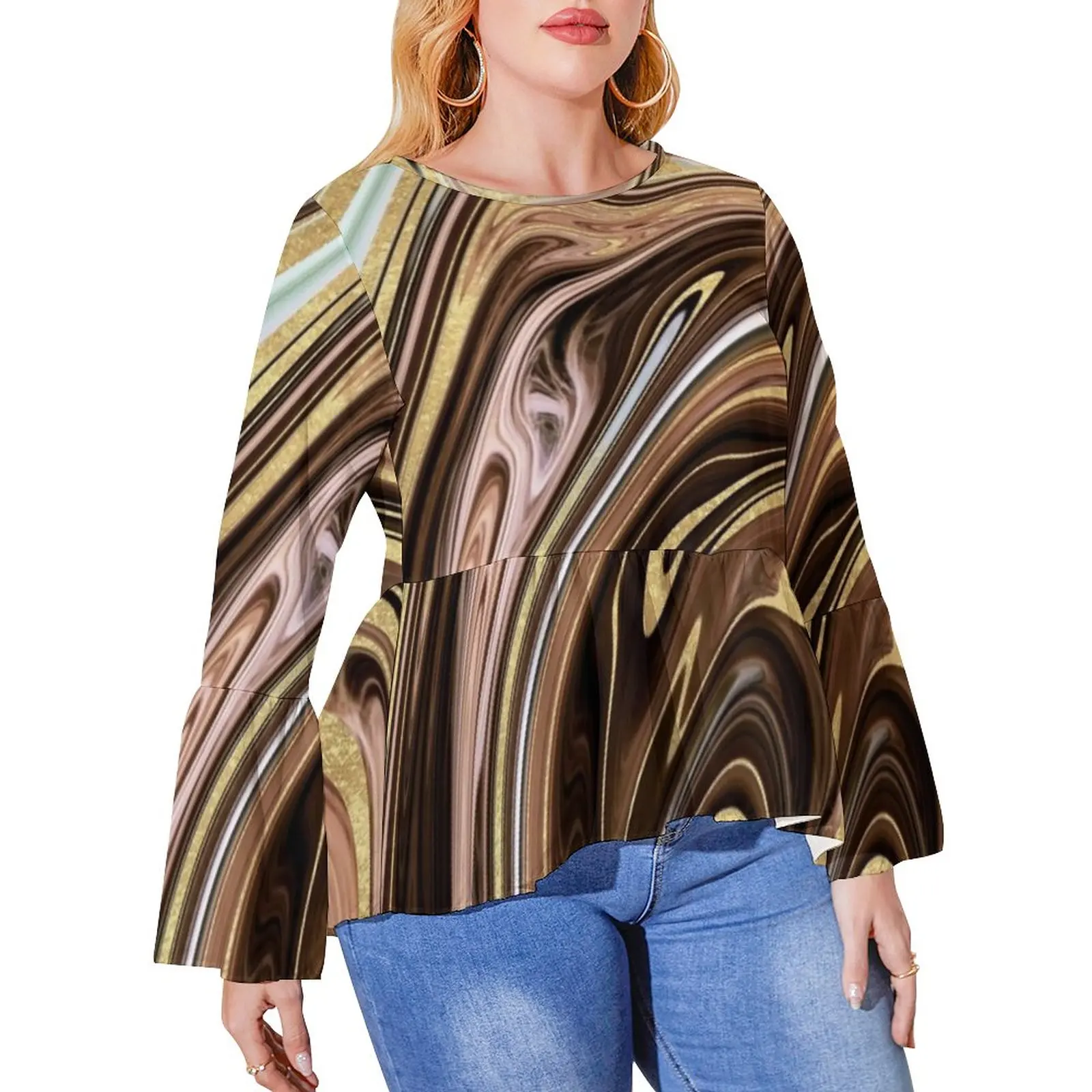 

Colorful Liquid T-Shirts Marble Ink Swirls Streetwear Long Sleeve T-Shirt Retro Tee Shirt O Neck Print Tops Plus Size 4XL 5XL