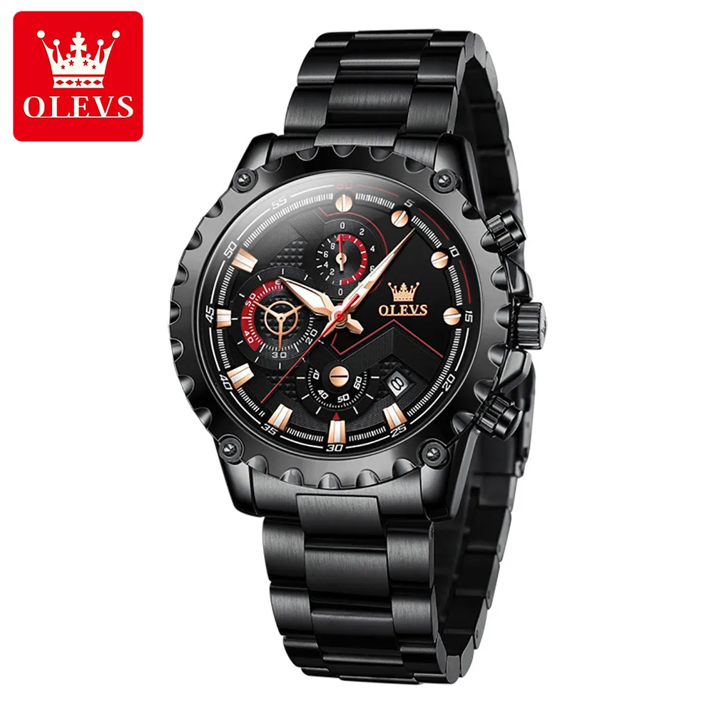 

OLEVS 2873 Waterproof Sport Watch for Men Quartz Multifunctional Large Dial High Quality Genuine Leather Strap Men Wristwatch