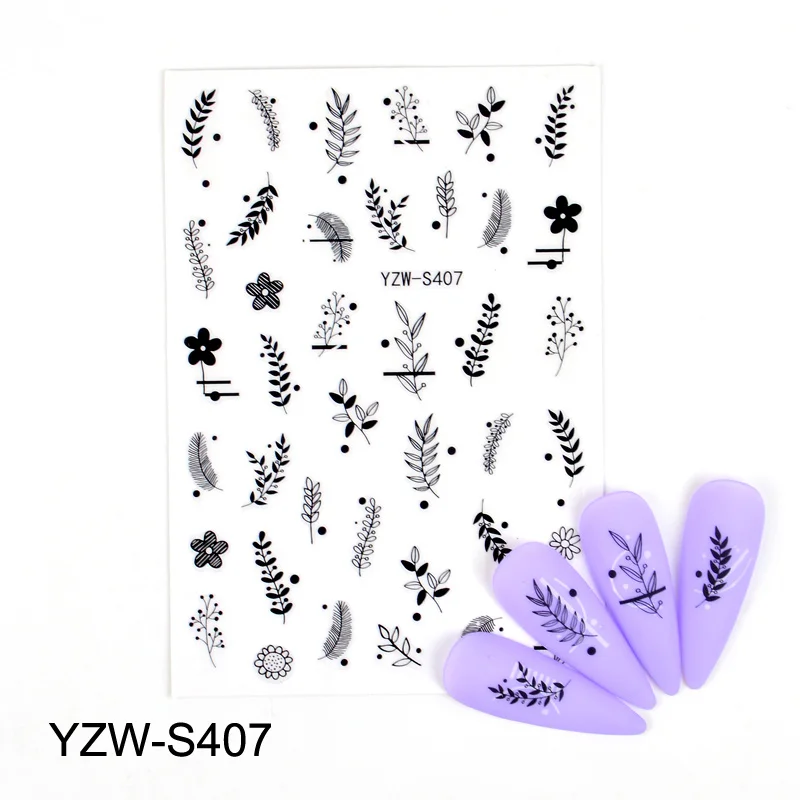 3D богемные черные линии Цветы буквы дизайн самоклеющиеся наклейки для дизайна ногтей Слайдеры для переноса ногтей Обертывания маникюрные пленки сделай сам
