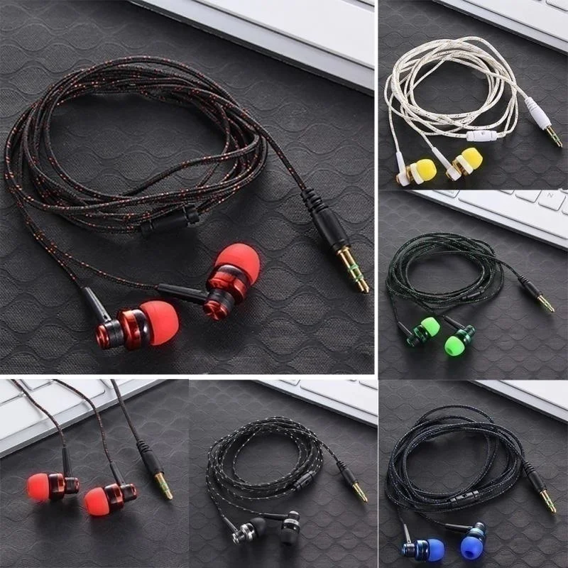 

High Quality Wired Earphone Brand New Stereo In-Ear 3.5mm Nylon Weave Cable Earphone Headset With Mic For Laptop Smartphone #20
