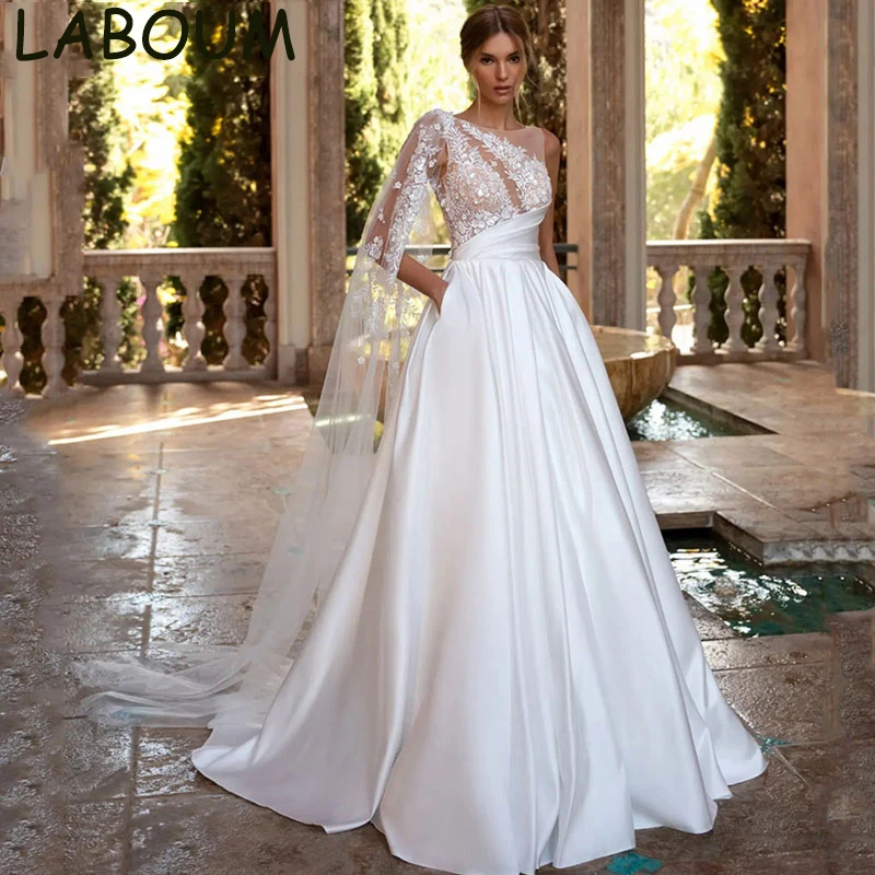 Купи LaBoum Classic O-neck Collar With Lace Appliques Sleeveless Wedding Dresses Sexy Backless Chiffon Vestido De Novia Bridal Gowns за 5,625 рублей в магазине AliExpress