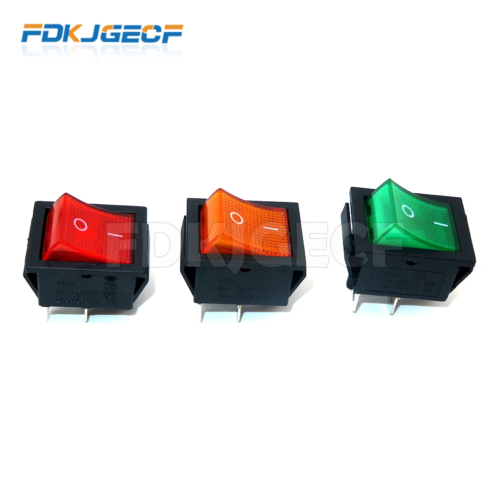 2 шт., переключатель питания KCD4-202, 31x25 мм, 20 А, 125 В переменного тока, 16 А, В переменного тока, 4 контакта, с красным, зеленым и желтым светом