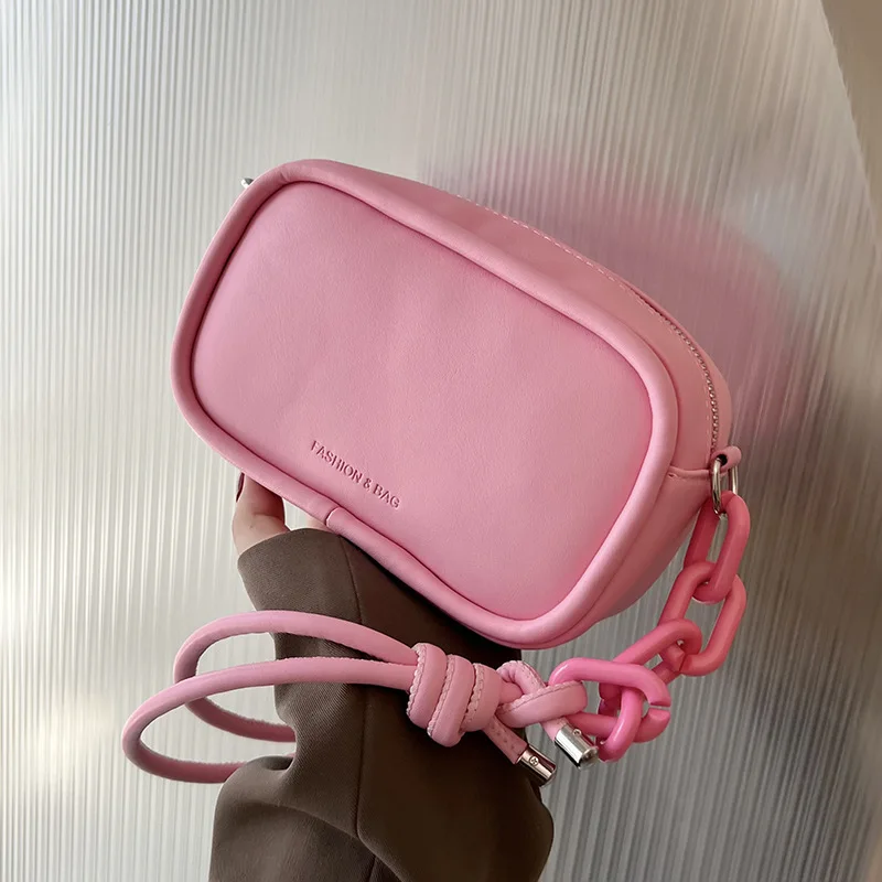 

Trendy Pink Small Square Bag 2023 New All-matching High Quality Leather Shoulder Bag Fashion Design Minimalist Messenger Bag