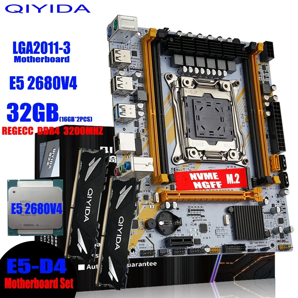 QIYIDA X99 Материнская плата LGA 2011-3 Комплект Xeon E5 2680 V4 Процессор 32 ГБ = 2*16 DDR4 REG ECC