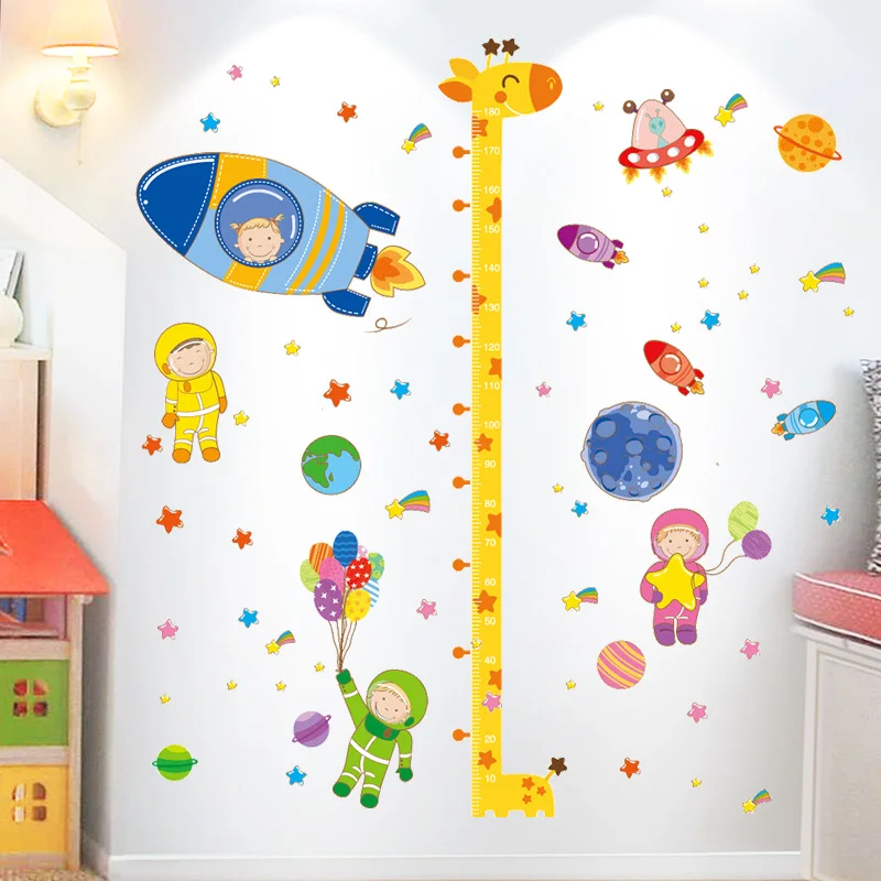 

Height Measure Giraffe Wall Stickers DIY Cartoon Outer Space Rockets Planets Wall Decals for Kids Rooms Nursery House Decoration