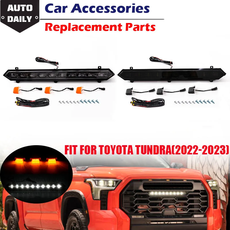 

For Toyota Tundra 2022 2023 Front bumper Grille Daytime Running Lights DRL Front Grill Lamp Smoked Amber LED Replacement parts