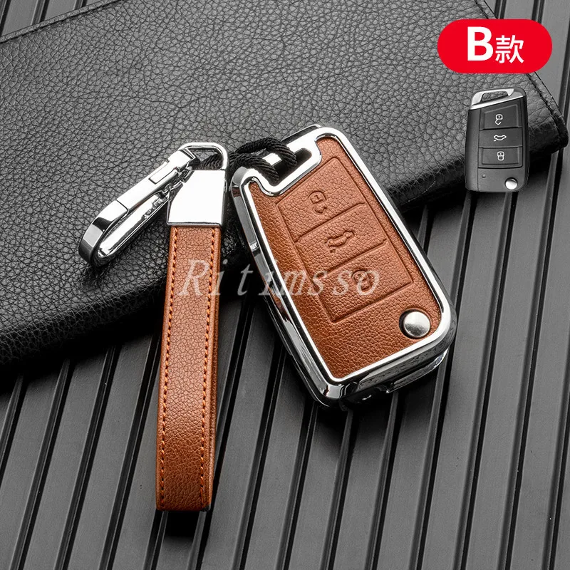

Metal Car Flip Key Case Cover Shell for VW Volkswagen Golf 7 MK7 Tiguan MK2 for Seat Ateca Leon FR 2 Ibiza Skoda Octavia Keyless