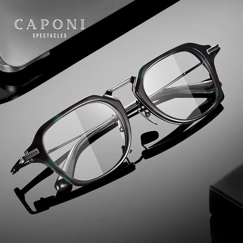 CAPONI Fashion Gentlemen's Glasses Frame Pure Titanium Acetate Retro Anti Blue Light Eyeglasses German Designer Spectacles JF413