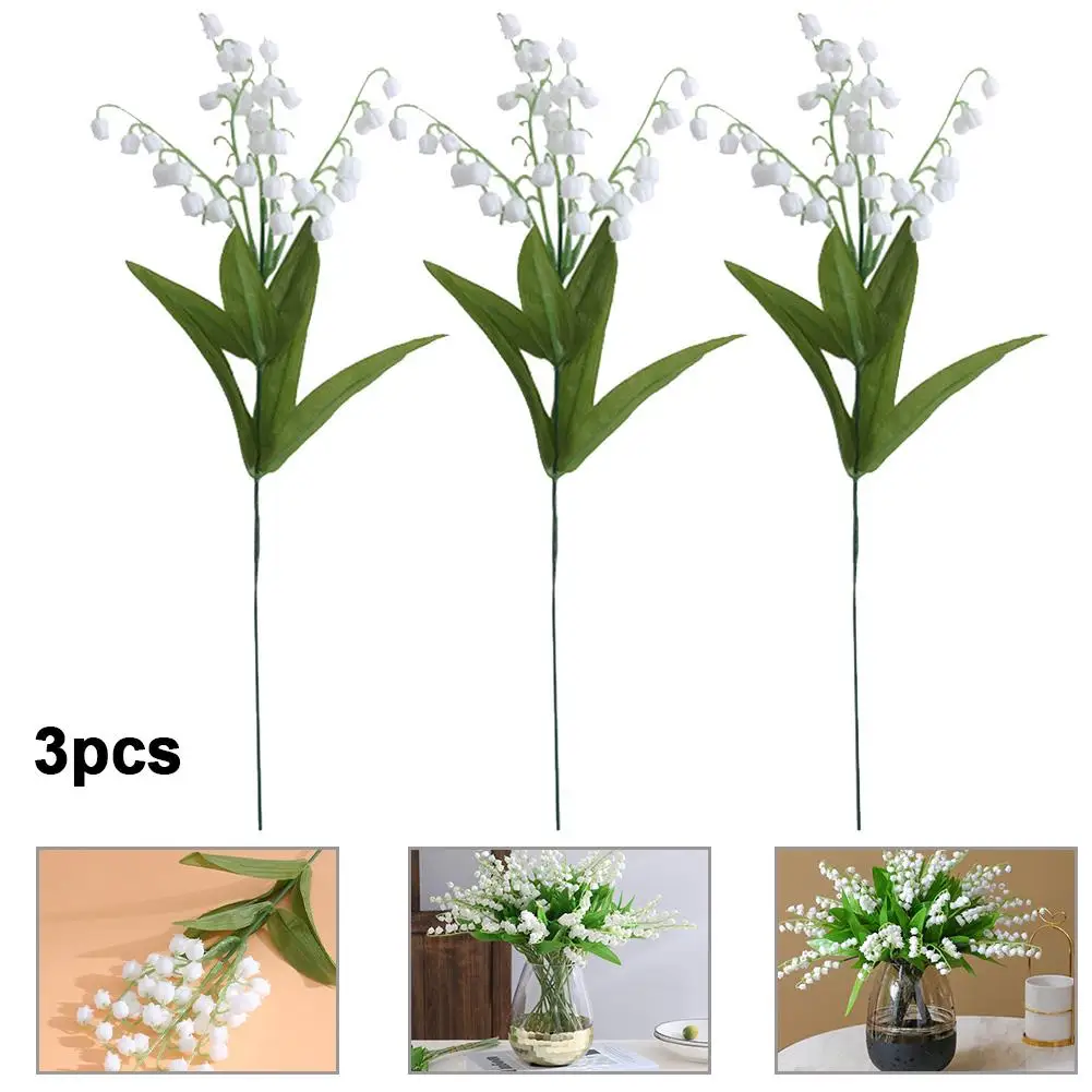 3pcs White Lily Of The Valley Fake Green Leaves Artificial Plastic Flower Small Fresh Bouquet Home Garden Wedding Decoration - купить по