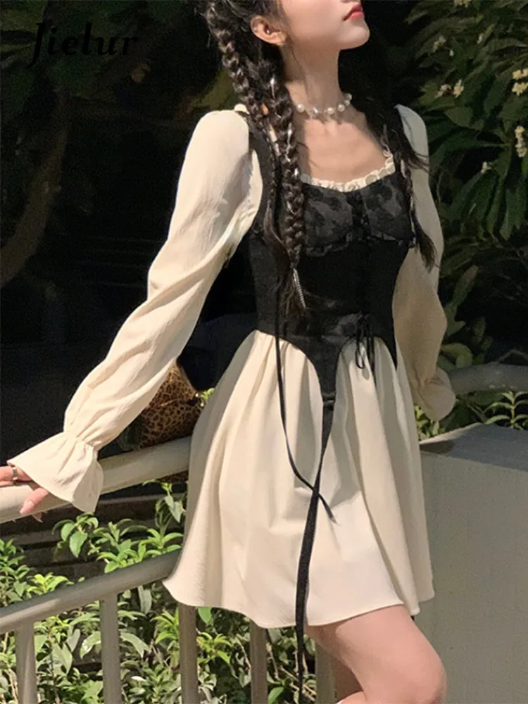 

Jielur Vintage Lolita Dress Party Women Casual Long Sleeve Elegant Y2K Mini Dress Kawaii Clothing One Piece Dress 2022 Autumn