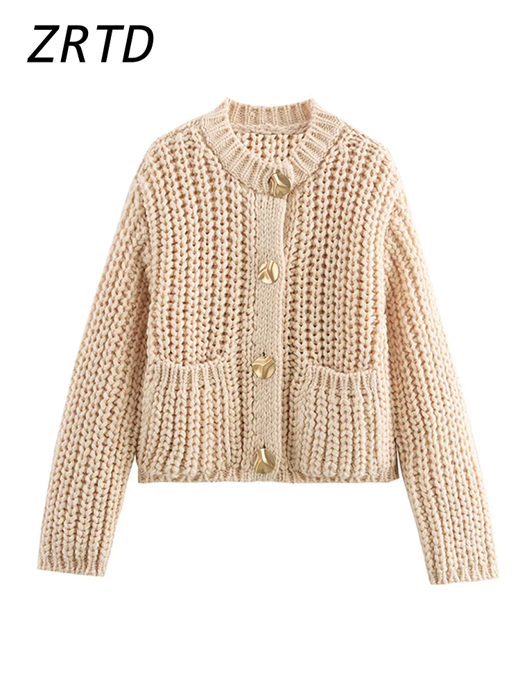 Женский однобортный Кардиган с карманами повседневный трикотажный кардиган