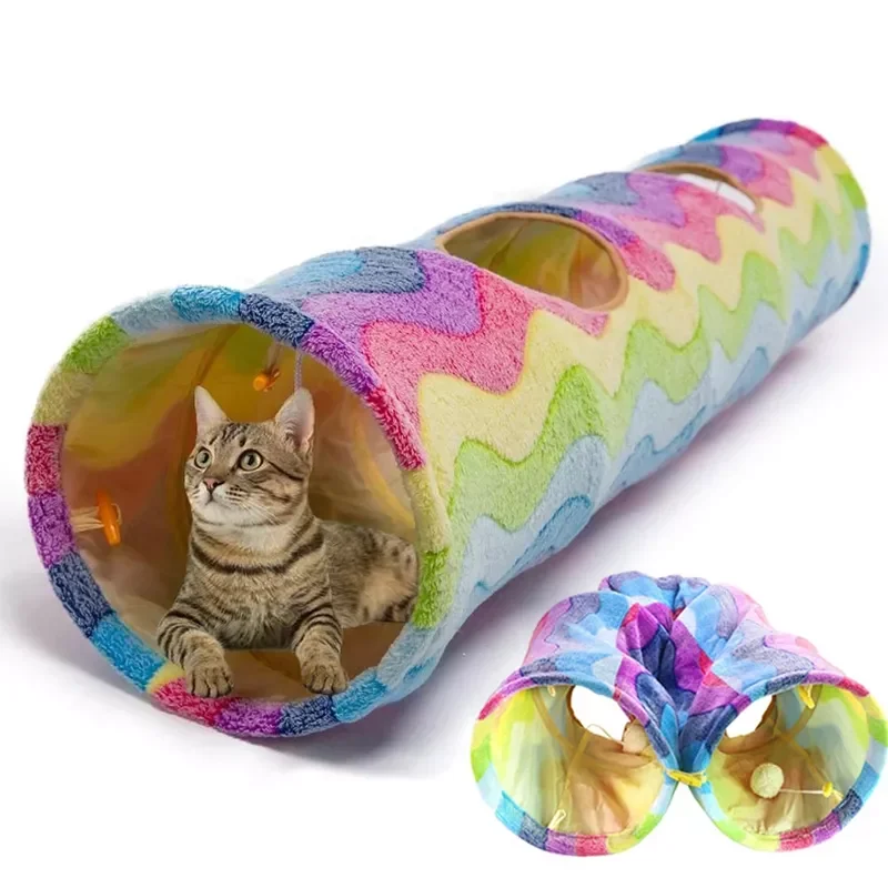 

Flannel Rainbow Cat Channel with Balls Cat Toy folding training Tunnel Tube Cat Tent Rabbit hole drilling game Cat accessories