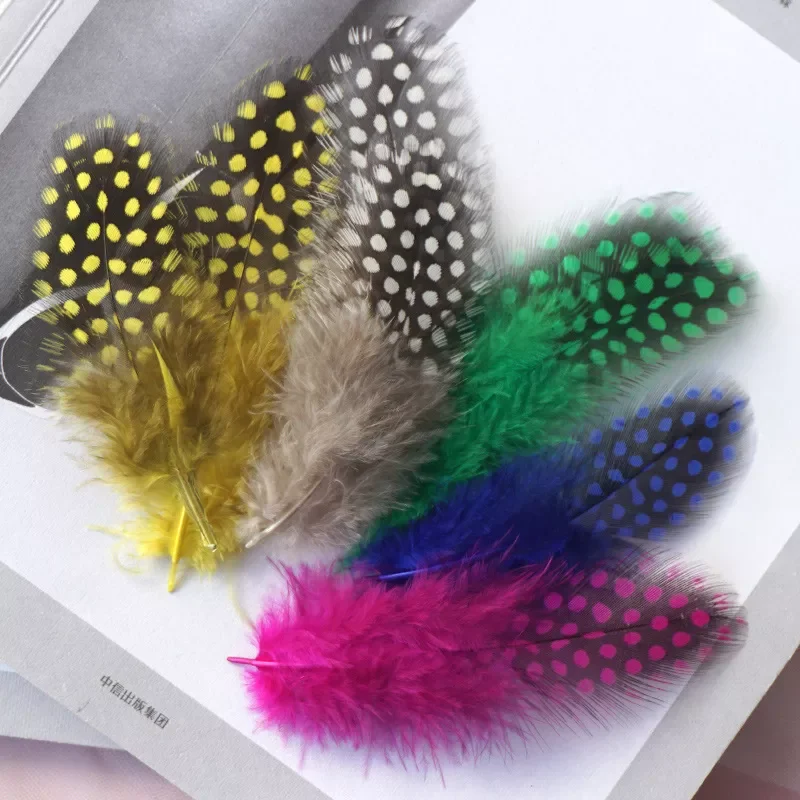 

Natural Guinea Fowl Spotted Feather Crafts 45-80 mm Chicken Feather Beautiful Gull Extension Feathers for Home Decor feather