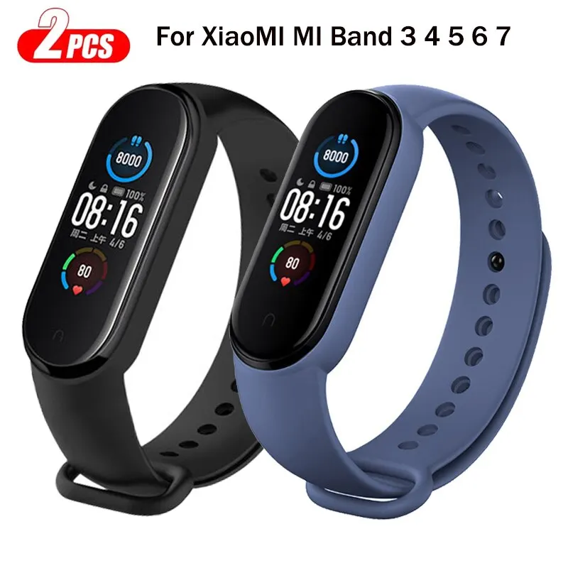 2Pcs Watchband For Mi Band 7 6 5 4 3 Bracelet Xiaomi Mi Band Strap Silicone Sport Replacement Wristband Smartwatch Accessories