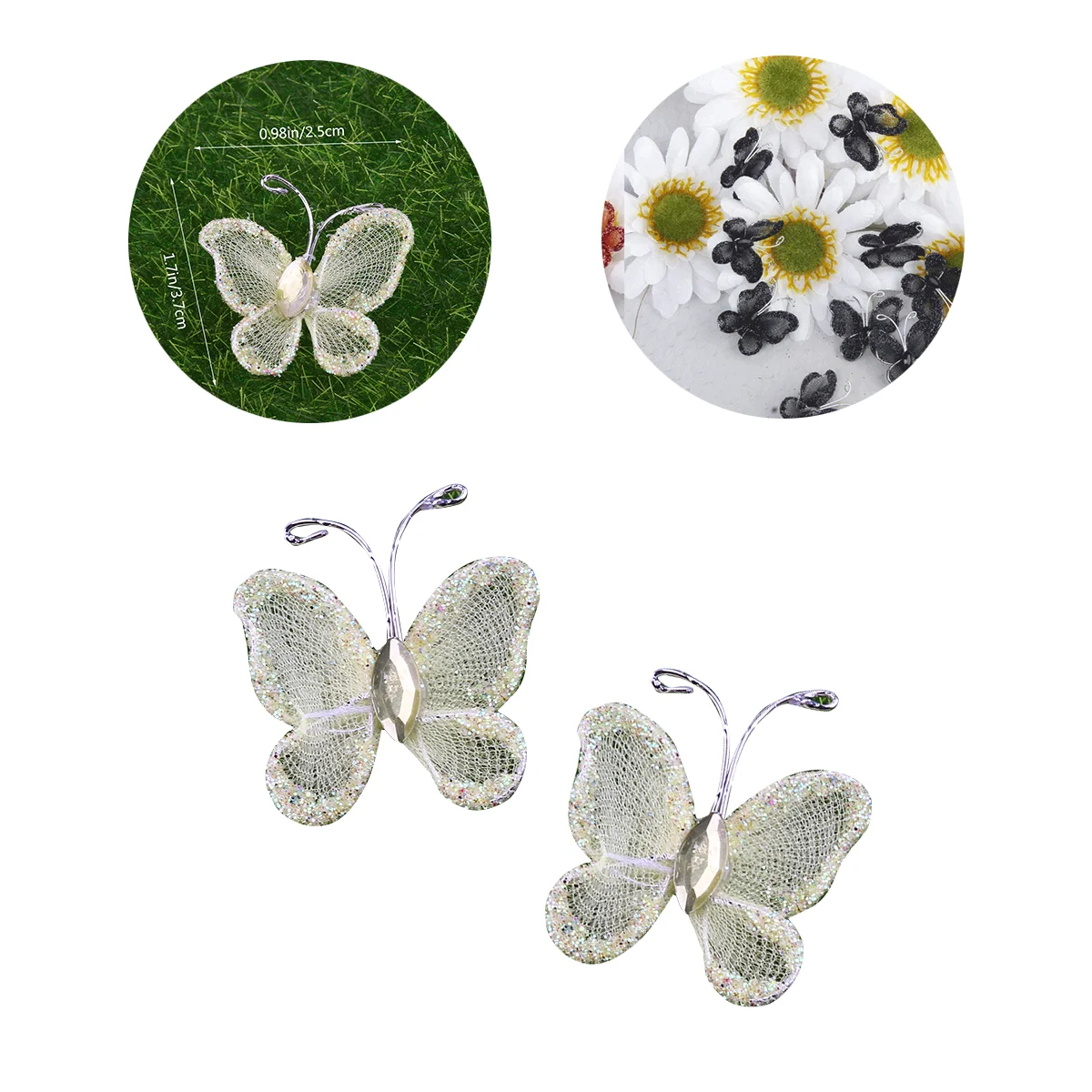 

Butterflies Decorations Mesh Crafts Organza Glitter Wedding Wired Wire Purple Decor Decorative Party Wall Favor Glittering