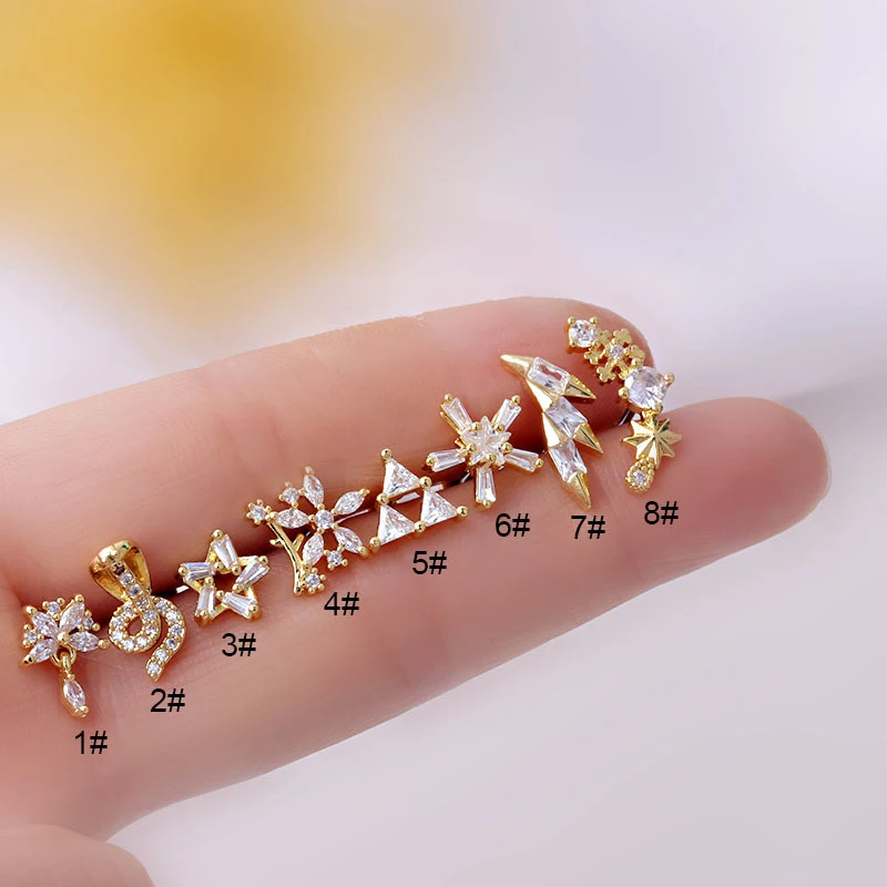 

1Pc Fashion Stainless Stee Zircon Earrings for Women Cz Cartilage Stud Helix Conch Screw Back Earring Ear Piercing Jewelry