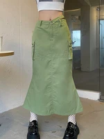 weiyao y2k pockets button cargo midi skirts high waist bandage skirt women korean streetwear fashion casual outfits aesthetic