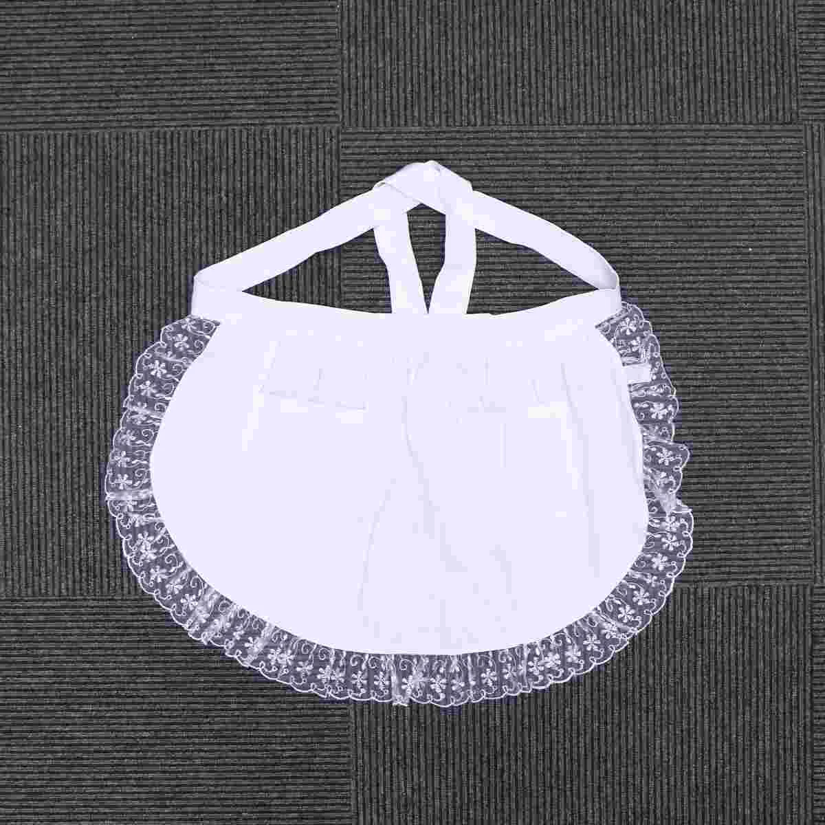 

Cotton Waist Apron Lace Short Apron with Pockets for Maid Waitress Servant (White)
