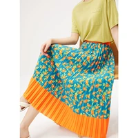 summer 2022 high quality designer pleated skirts women floral prairie chic mid calf long skirts for women empire korean style