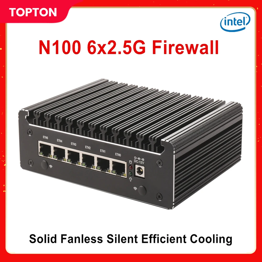 Intel N100 6 линий i226-V 2 5G Брандмауэр Мягкий маршрутизатор Твердый DDR4 NVMe 1 * COM Type-C pfSense