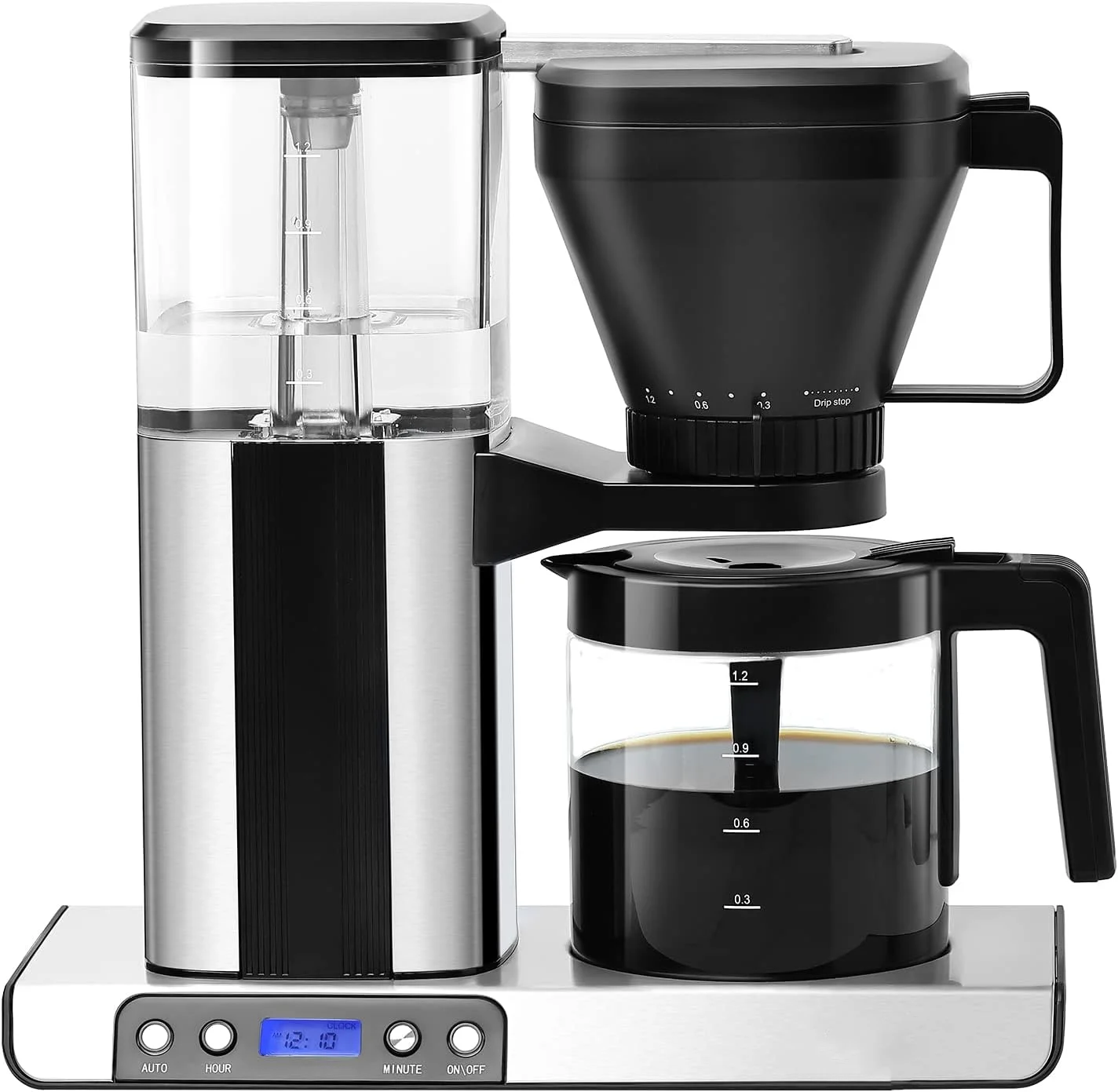 

Cup Stainless Steel Programmable Coffee Maker with Timer - Drip Coffee Machine with Glass Carafe - Polished Silver - 40 Oz - 1.2