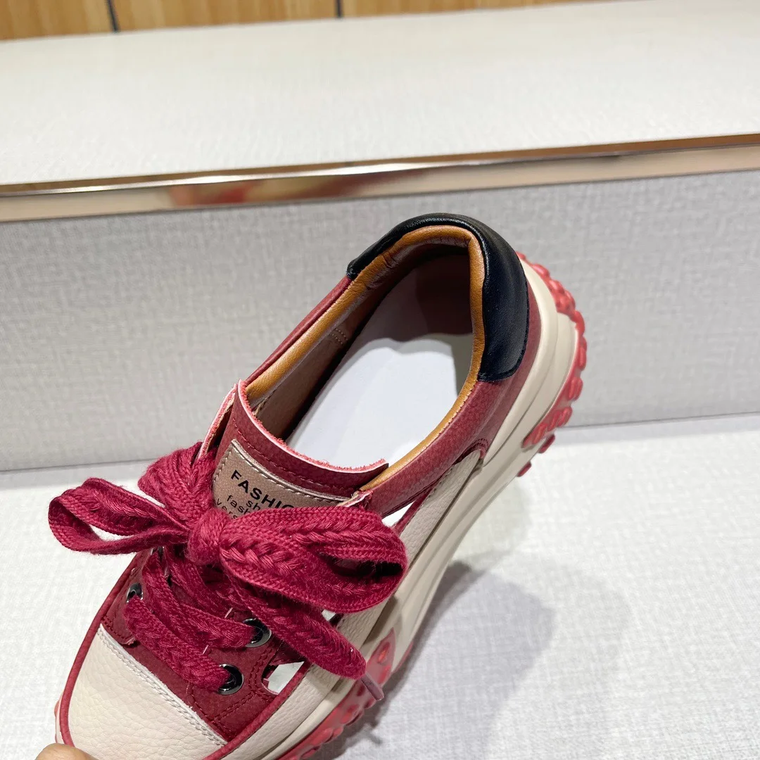 Elmsk Fashion Retro Fathering Daddy Shoes Lady Comfortable And Breathable Genuine Leather Hollow Out Sneaker Shoes Women