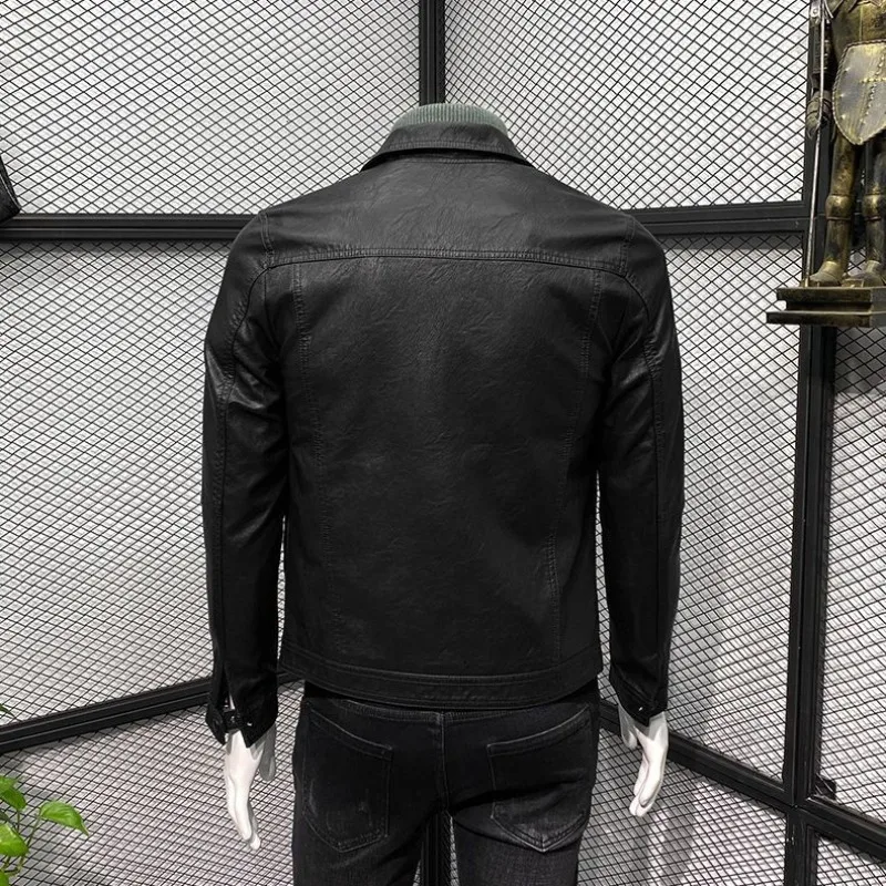 Куртка мужская демисезонная из искусственной кожи приталенный силуэт короткая