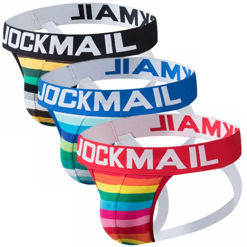 Джоки Jockmail мужское нижнее белье в полоску из хлопка стринги и сексуальное бикини