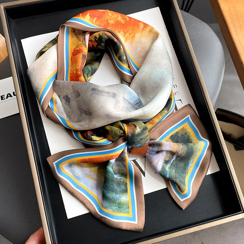 

Роскошный длинный шелковый шарф с масляной живописью, женский костюм, декоративные шарфы, шарф на руку, сумка, головной платок, светлый пляж...