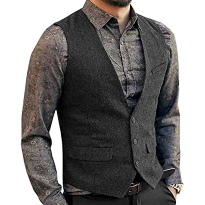 Мужской жилет Голубой классический твидовый шерстяной костюм с узором елочка