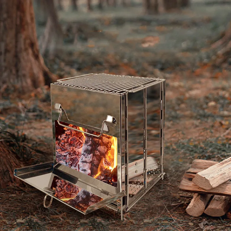 

square camping stove, Camping fire box, Wood burning stove, Portable Easy Folding, Outdoor Camping Equipment, Mini barbeque gril