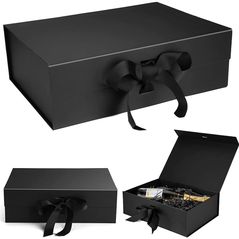 Magnetic Flip Box Packaging Rigid Ribbon Wedding Cardboard Boxes Packaging Bowknot Box Clamshell Folding Box