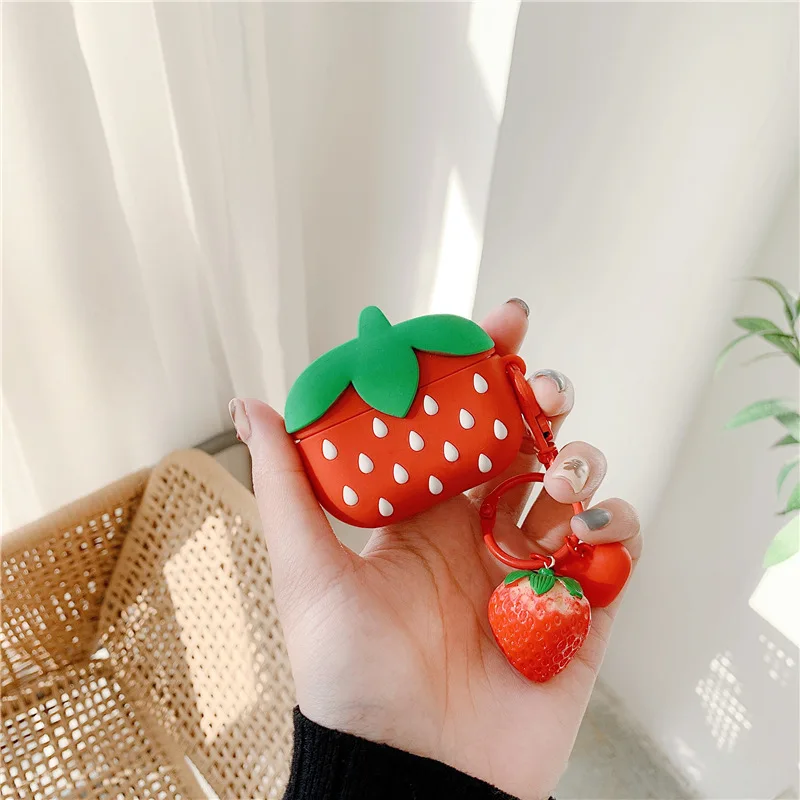 

For AirPods Pro Case Cute 3D Cartoon Strawberry Soft Silicone Earphone Cases For Apple Airpod Pro Case Cute Cover Funda keychain
