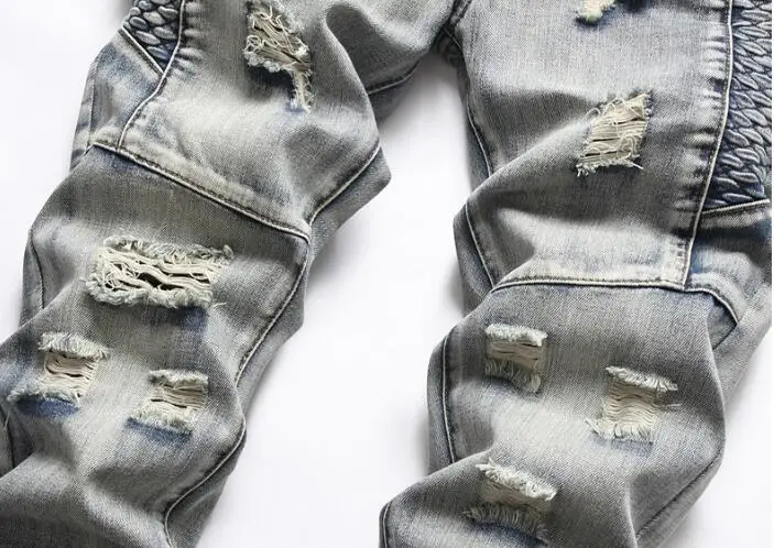 Nostalgic Jeans Men's Hole Personality Embroidered Men's Clothing Jeans Men Hole Denim Pants Stretch Slim Straight Pants