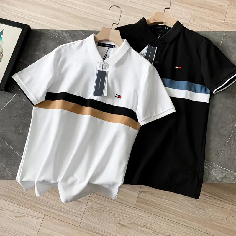 

Summer Fashion New Embroidered Polo Shirt Men's Lapel Basic Striped Casual Short-sleeved Polo Shirt
